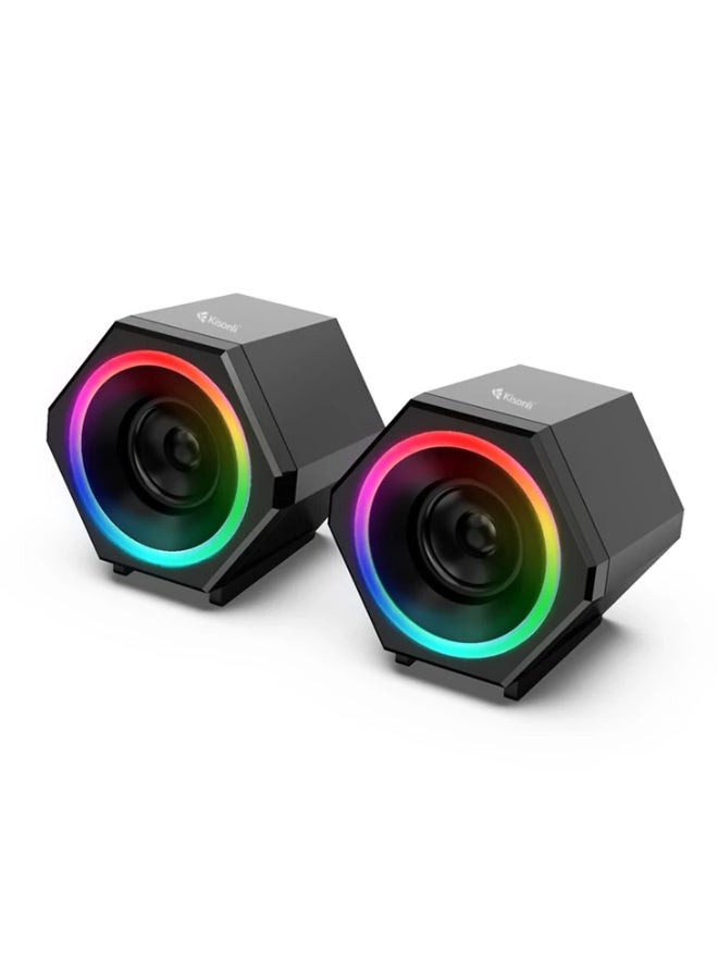 Kisonli L-6060 USB RGB Stereo Speaker – Powerful Sound with Colorful Lighting - Image 1