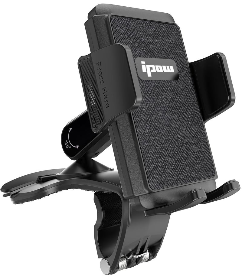 IPOW Car Dashboard Phone Clip Holder, 360 Degrees Rotation Dash Steering Wheel Phone Clamp Mount Compatible with iPhone 15 14 13 Pro Max and 4-7 Inch Smartphones (NOT Universal - Please Check) - Image 1