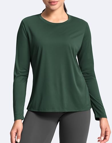 SANTINY Womens Lightweight Long Sleeve Workout Tops Split Back Gym Running Hiking Athletic Shirt Quick Dry UPF 50 Sun Shirt Green_M - Image 3