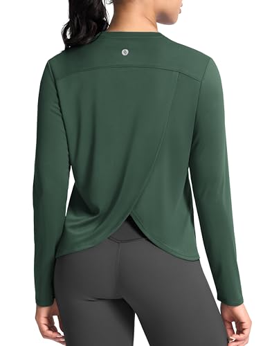 SANTINY Womens Lightweight Long Sleeve Workout Tops Split Back Gym Running Hiking Athletic Shirt Quick Dry UPF 50 Sun Shirt Green_M - Image 1