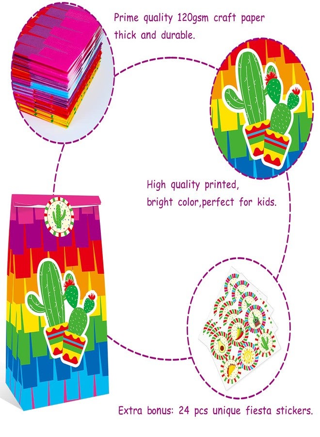MOAXMOA Mexican Fiesta Candy Bags 24 PCS Party Favor Goodie Treat Bag Candy Treat Favors Bags Cinco De Mayo Themed Birthday Baby Shower With Cute Stickers - Image 3