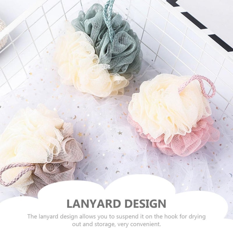 4pcs Dual-Color Bath Loofah Shower Pouf Set, Comfortable Skin Body Scrubbers with Rich Bubbles, Portable Bath Sponge for Household Shower and Body Exfoliating - Image 3