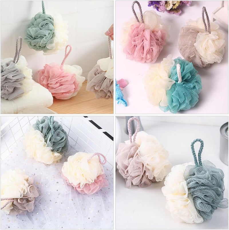 4pcs Dual-Color Bath Loofah Shower Pouf Set, Comfortable Skin Body Scrubbers with Rich Bubbles, Portable Bath Sponge for Household Shower and Body Exfoliating - Image 5