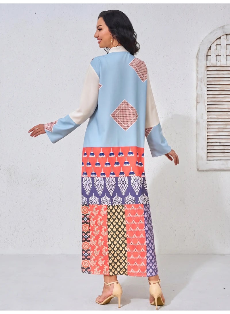 Kaiyuede Abaya Daily Eid Beige Multicolor Embroidery Patchwork Polyester Stand Collar Full Coverage S-XL - Image 2