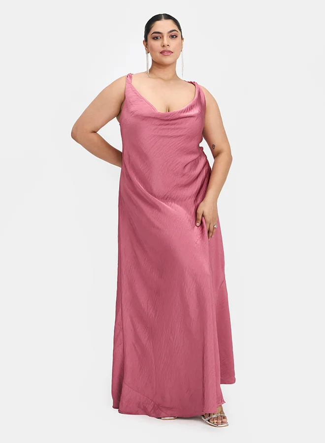 Virgio  VIRGIO Hammered Satin Cowl Neck Dress for Women | Best Price UAE
