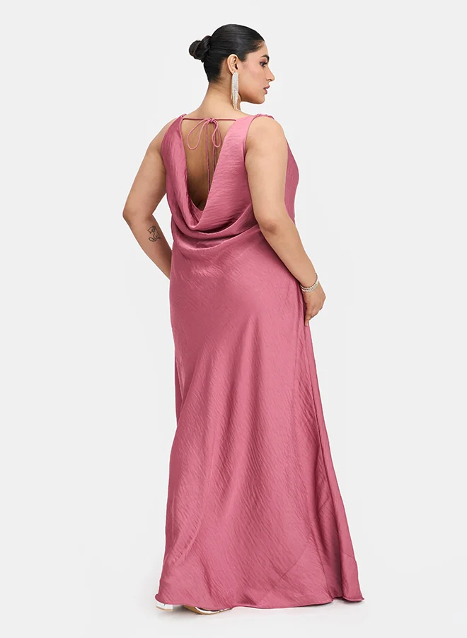 Virgio VIRGIO Hammered Satin Cowl Neck Dress