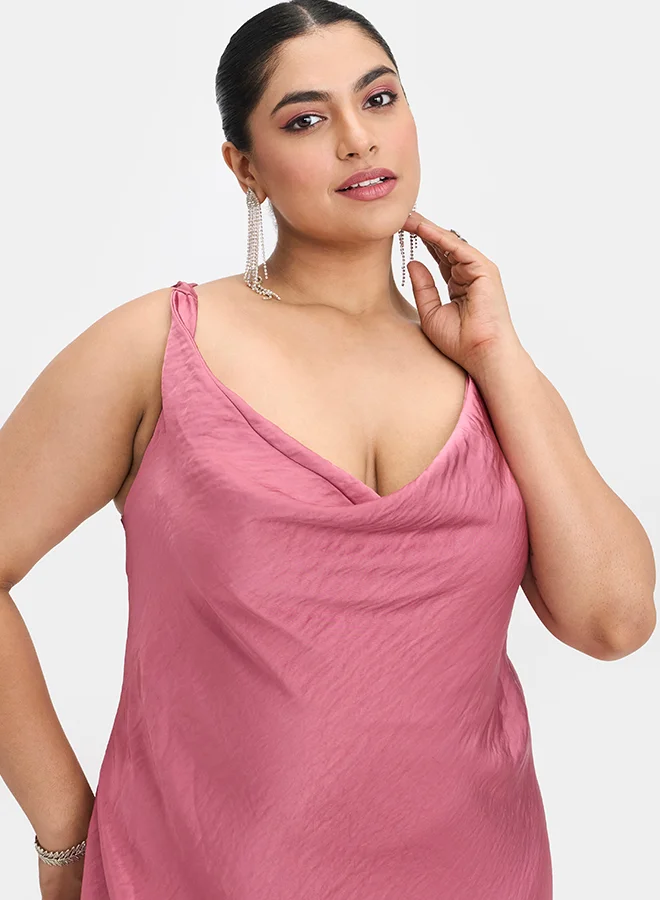 Virgio  VIRGIO Hammered Satin Cowl Neck Dress for Women | Best Price UAE