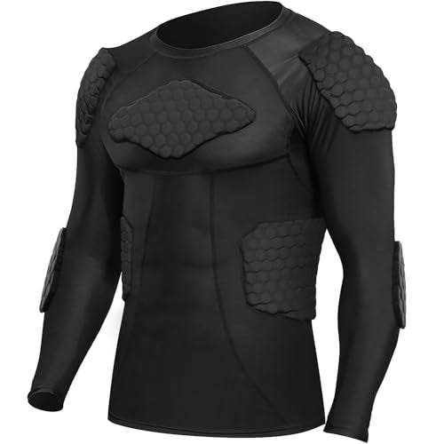 Zicac Mens Sports Shock Rash Guard Compression Padded Shirt Soccer Basketball Protective Gear Chest Rib GuardsBlackUSM - Image 1