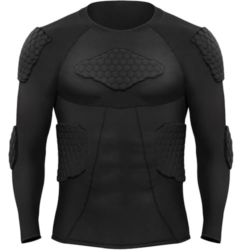 Zicac Mens Sports Shock Rash Guard Compression Padded Shirt Soccer Basketball Protective Gear Chest Rib GuardsBlackUSM - Image 3