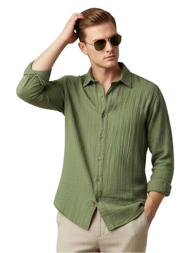 fyltr قميص الرجال بلون قطني 100٪ بلون موحد - بأكمام كاملة | القمصان الكاجوال للرجال | قمصان للمكتب | مريحة وناعمة - Image 1