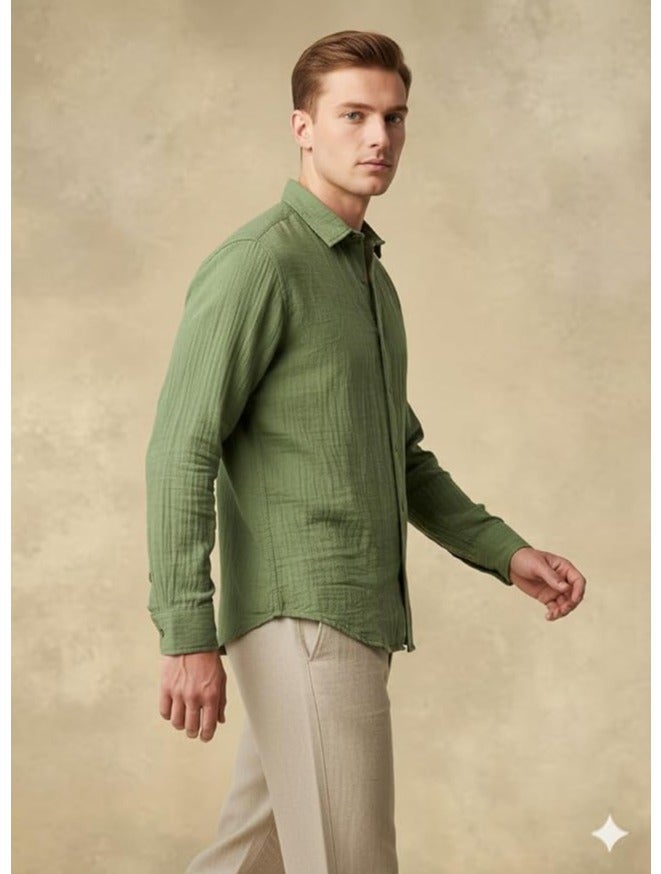 fyltr قميص الرجال بلون قطني 100٪ بلون موحد - بأكمام كاملة | القمصان الكاجوال للرجال | قمصان للمكتب | مريحة وناعمة - Image 5