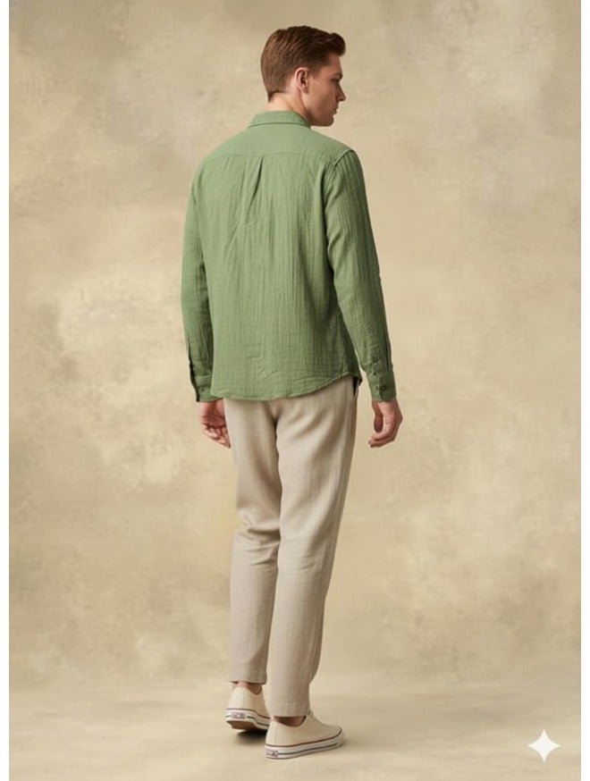 fyltr قميص الرجال بلون قطني 100٪ بلون موحد - بأكمام كاملة | القمصان الكاجوال للرجال | قمصان للمكتب | مريحة وناعمة - Image 3