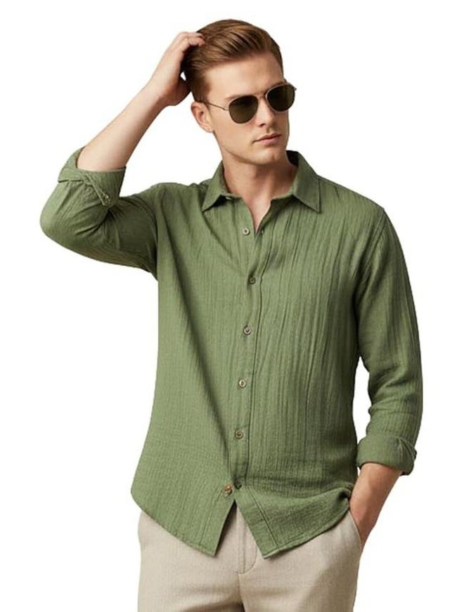 fyltr Men's 100% Cotton Solid Color Textured Shirt - Full Sleeves | Casual Shirts for Men | Comfortable & Soft | Stylish Shirt - Image 5