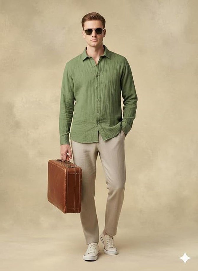 fyltr Men's 100% Cotton Solid Color Textured Shirt - Full Sleeves | Casual Shirts for Men | Comfortable & Soft | Stylish Shirt - Image 1