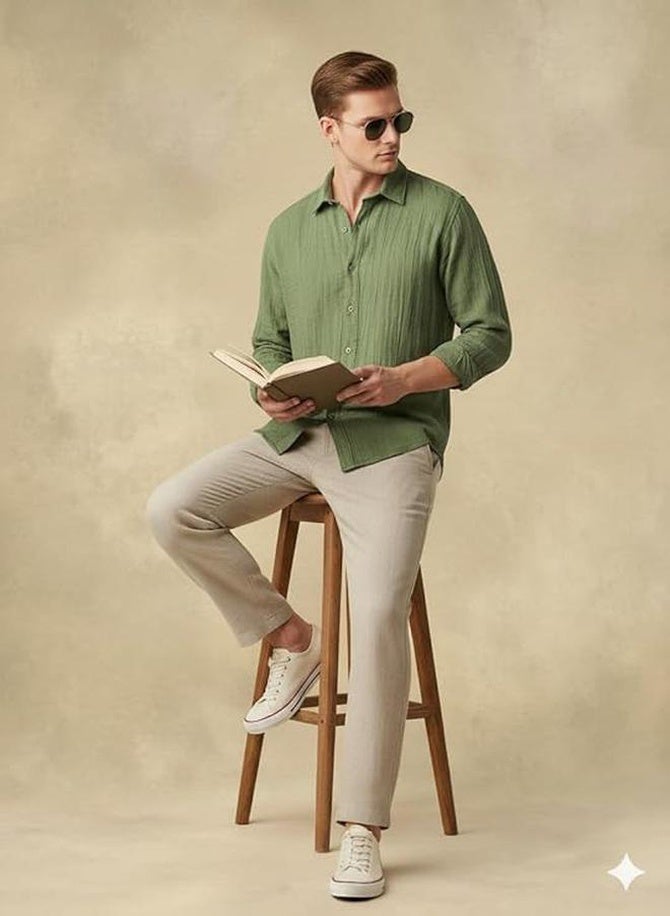 fyltr Men's 100% Cotton Solid Color Textured Shirt - Full Sleeves | Casual Shirts for Men | Comfortable & Soft | Stylish Shirt - Image 4