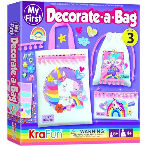 KRAFUN DIY Bag Decorating Kit for Girls Create 3 Custom Unicorn Fairy Bags NoSew MessFree Crafts with Stickers Gems Fashion Art Activity Gift for Kids Ages 510 - Image 1