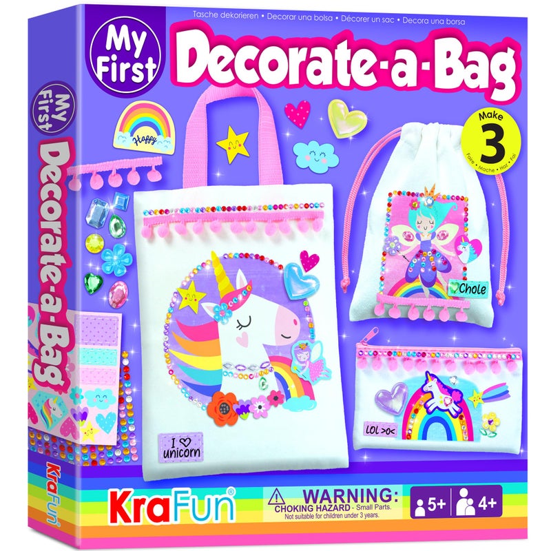 KRAFUN DIY Bag Decorating Kit for Girls Create 3 Custom Unicorn Fairy Bags NoSew MessFree Crafts with Stickers Gems Fashion Art Activity Gift for Kids Ages 510 - Image 2