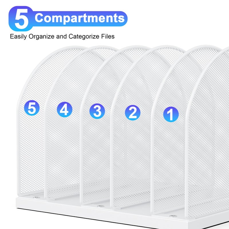 gianotter Desktop File Organizer, Desk Organizer with 5 Compartments, Paper Organizer for Desk, Workspace Organizers for Office Supplies (White) - Image 5