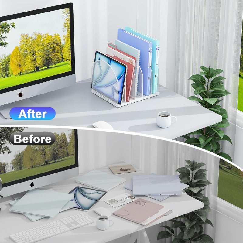 gianotter Desktop File Organizer, Desk Organizer with 5 Compartments, Paper Organizer for Desk, Workspace Organizers for Office Supplies (White) - Image 2