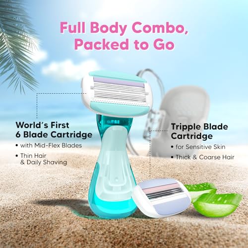 Letsshave Evior Flyyy Razor for Women (1 Handle + 2 Blades) | World's First 6-Blade Compact Shaving Razor for Women | Dual Moisture Bar with Aloe Vera & Vitamin E | Travel-Friendly Hair Removal Kit with Protective Case - Image 4