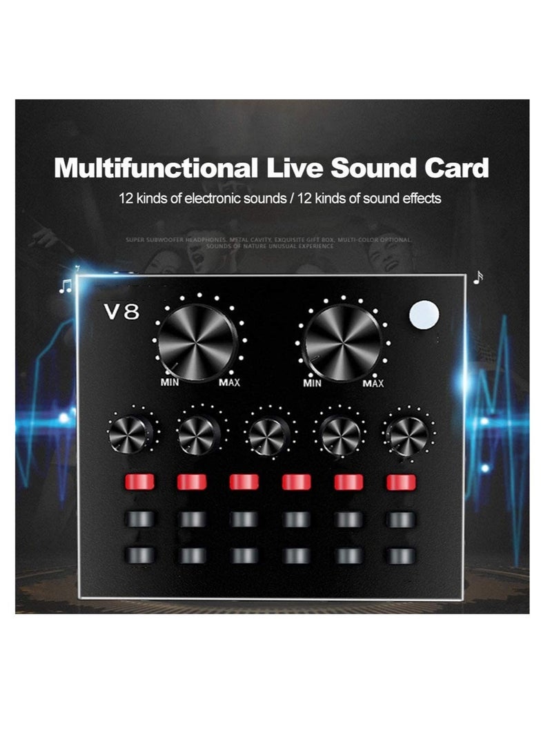 ELTRAZONE Multifunctional Live Sound Card & BM800 Suspension Microphone Kit Broadcasting Recording Condenser Microphone Set Intelligent Volume Adjustable Audio Mixer Sound Card for Computer PC Live S - Image 2