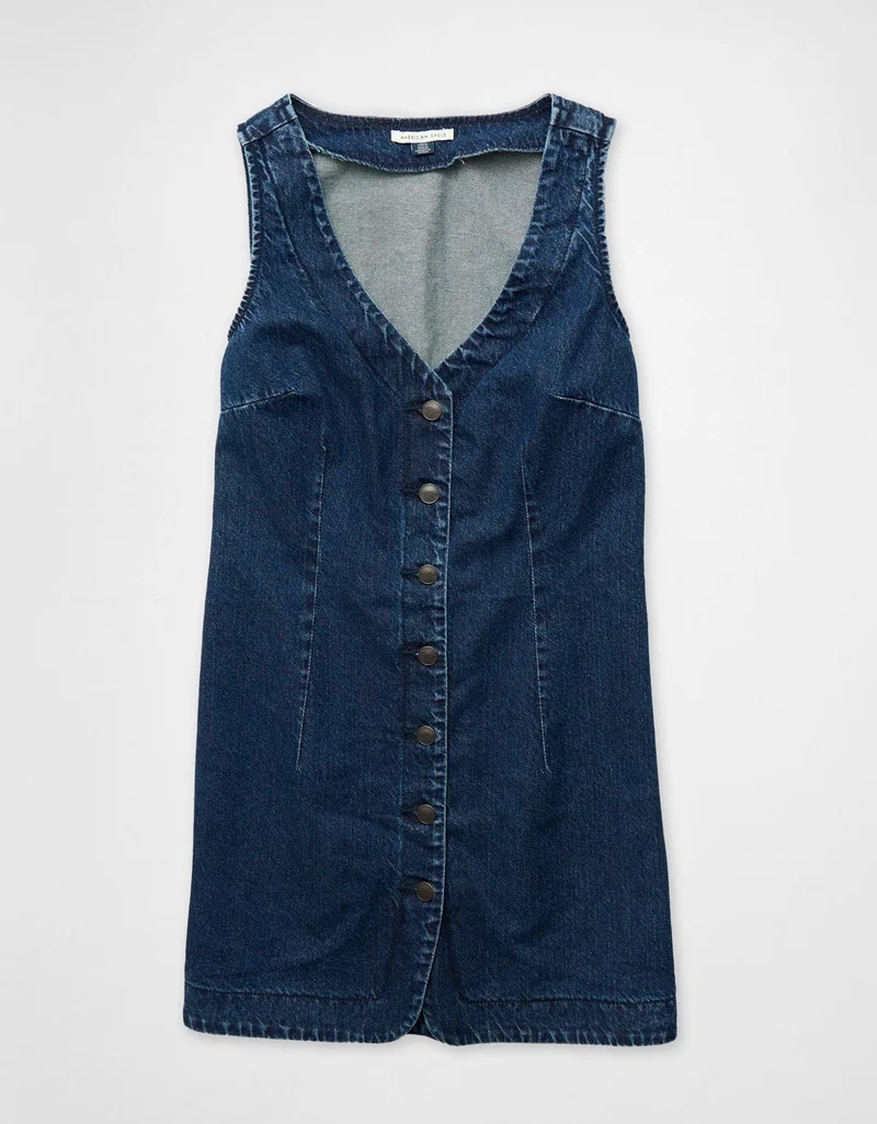 American Eagle  AE Button-Front Pinafore Mini Dress for Women | Best Price UAE