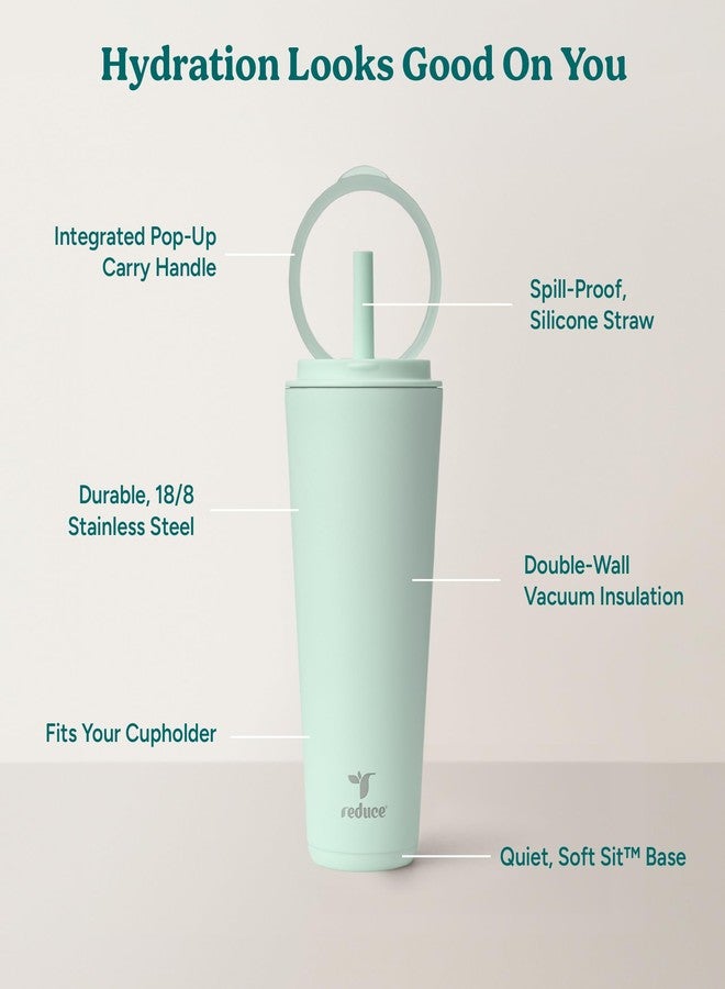 ريديوس كوب REDUCE Halo سعة 32 أونصة معزول بتفريغ الهواء من الفولاذ المقاوم للصدأ - كوب سفر مقاوم للانسكاب مع غطاء بمقبض قلاب - يحافظ على المشروبات باردة لمدة 32 ساعة - آمن للاستخدام في غسالة الأطباق - مناسب لحاملات الأكواب - زجاج بحري - Image 4