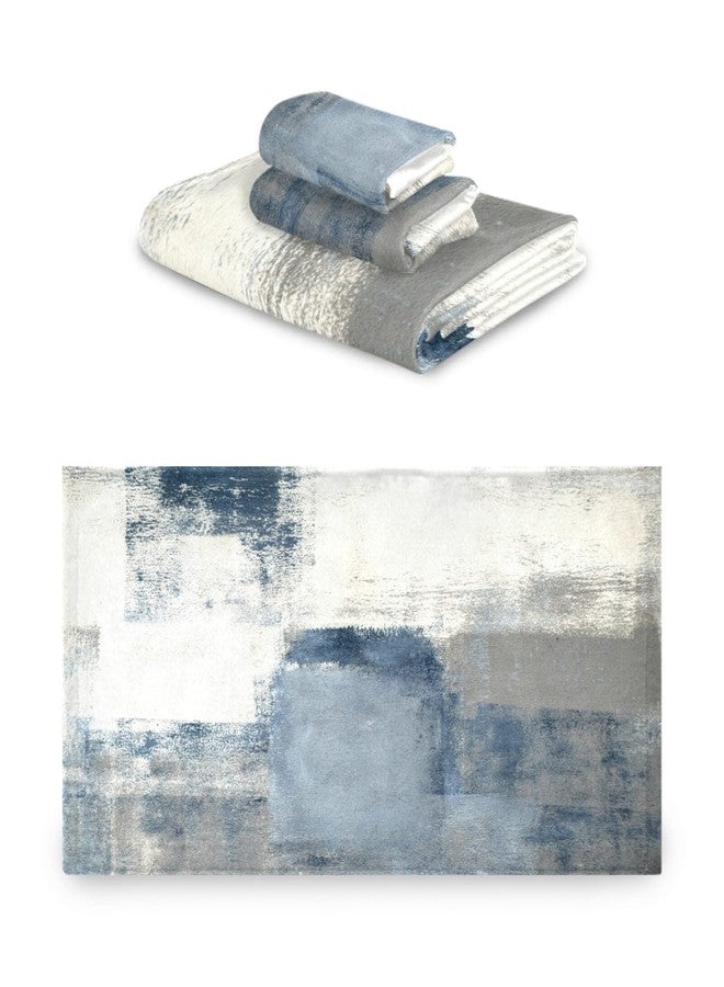 AIYOOLER Vintage Bath Towels Set,Retro Blue Grey Abstract Art Painting 3 Piece Soft Towel Set(1 Luxury Bath Towel 1 Hand Towel 1 Washcloth) Absorbent Bathroom Towels Decorative Kitchen Shower Towel - Image 2