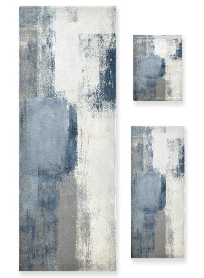 AIYOOLER Vintage Bath Towels Set,Retro Blue Grey Abstract Art Painting 3 Piece Soft Towel Set(1 Luxury Bath Towel 1 Hand Towel 1 Washcloth) Absorbent Bathroom Towels Decorative Kitchen Shower Towel - Image 1