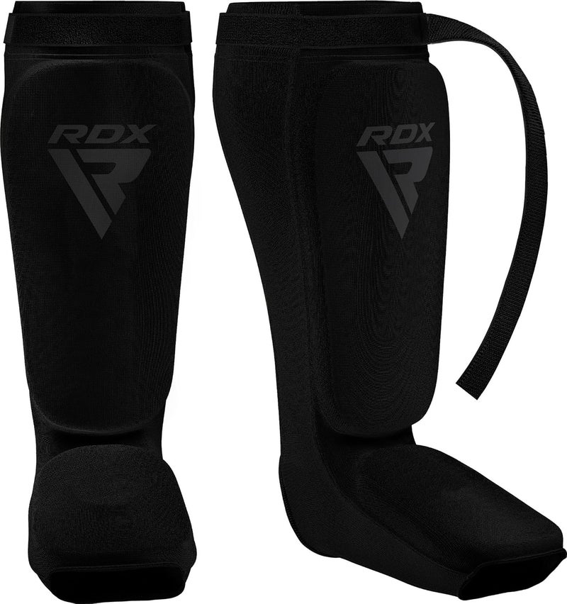 RDX Shin Guards for Kickboxing and Muay Thai - SATRA Approved MMA Leg Protection Pads -L |Black/Black (HYP-SIBB-L) - Image 1