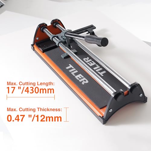 TILER 17 Inch Manual Tile Cutter, Professional Porcelain Ceramic Tile Cutter with Chrome Plated Solid Rails,Bonus 2pcs Spare Tungsten Carbide Cutting Wheel, Adjustable Fence Gauge, Anti-Skid Feet - Image 2