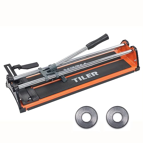 TILER 17 Inch Manual Tile Cutter, Professional Porcelain Ceramic Tile Cutter with Chrome Plated Solid Rails,Bonus 2pcs Spare Tungsten Carbide Cutting Wheel, Adjustable Fence Gauge, Anti-Skid Feet - Image 1