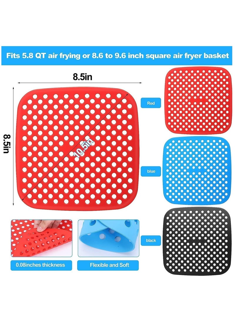 Cuken 3pack Reusable Silicone Air Fryer Liners,Non, stick Silicone Air Fryer Mats, Easy Clean Air Fryer Accessories, Air Fryer Mats, 8.5 Inch Square Reusable Air Fryer Liners (8.5 Inch)  - Image 2