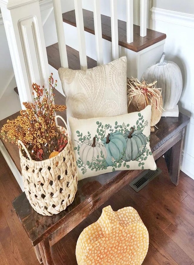 RABUSOFA Fall Decorations Lumbar Pillow Covers 12x20 inch,Aqua Autumn Pumpkin Pillows Decorative Throw Pillows,Thanksgiving Harvest Outdoor Pillow Cases Fall Decor Cushion Covers - Image 5