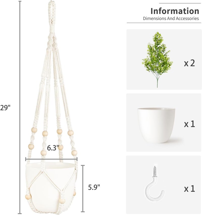 Mkono Fake Hanging Plant with Pot, Artificial Plants for Home Decor Indoor Macrame Plant Hanger with Fake Vines Faux Hanging Planter Greenery for Bedroom Bathroom Office Decoration - Image 5
