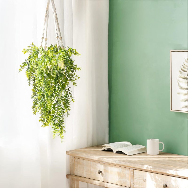 Mkono Fake Hanging Plant with Pot, Artificial Plants for Home Decor Indoor Macrame Plant Hanger with Fake Vines Faux Hanging Planter Greenery for Bedroom Bathroom Office Decoration - Image 1