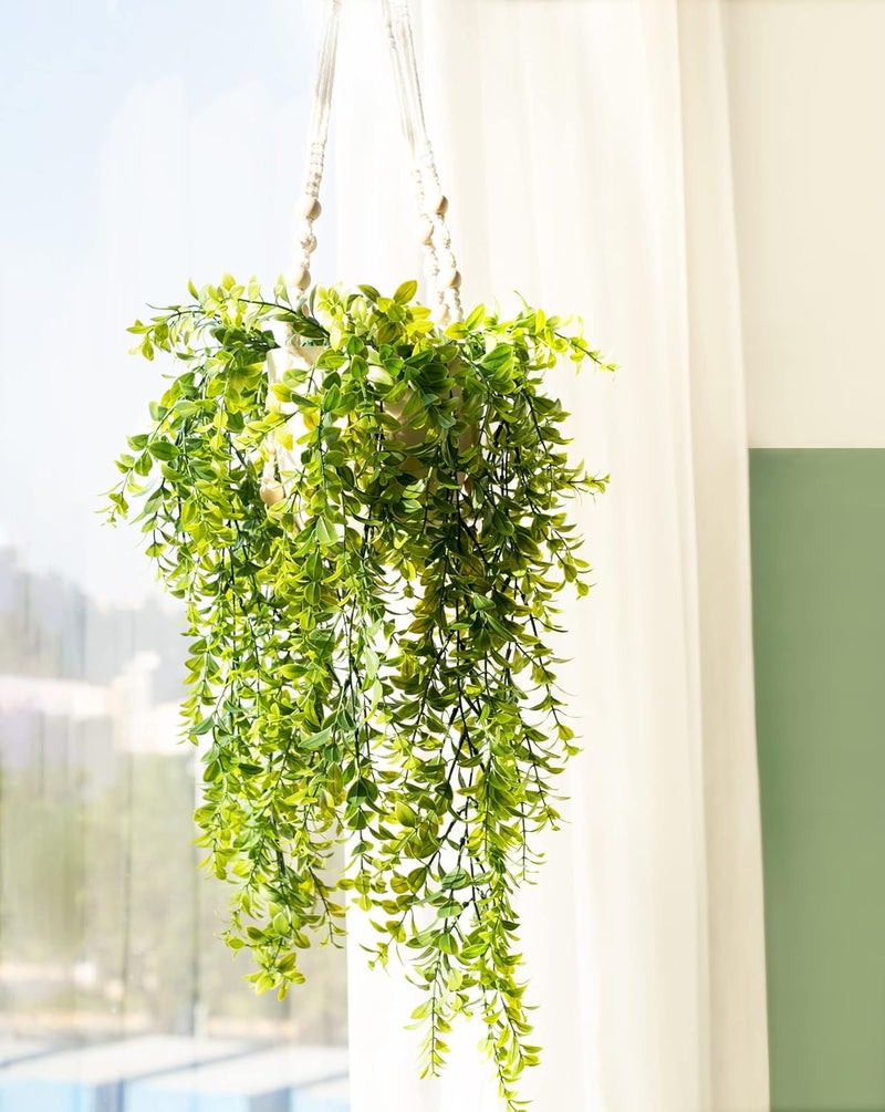 Mkono Fake Hanging Plant with Pot, Artificial Plants for Home Decor Indoor Macrame Plant Hanger with Fake Vines Faux Hanging Planter Greenery for Bedroom Bathroom Office Decoration - Image 2