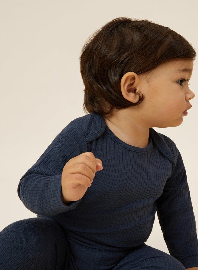 MORI Baby Unisex Long Sleeve Bodysuit in Ribbed Navy Viscose from Bamboo and Organic Cotton - Toddler Romper for Boys and Girls - 6-9 Months - Image 2