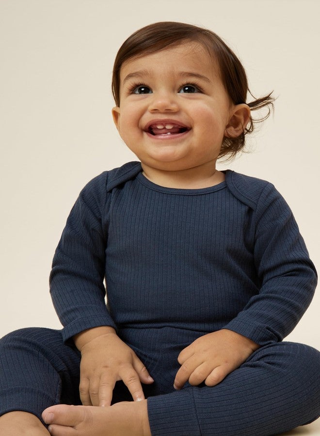 MORI Baby Unisex Long Sleeve Bodysuit in Ribbed Navy Viscose from Bamboo and Organic Cotton - Toddler Romper for Boys and Girls - 6-9 Months - Image 4