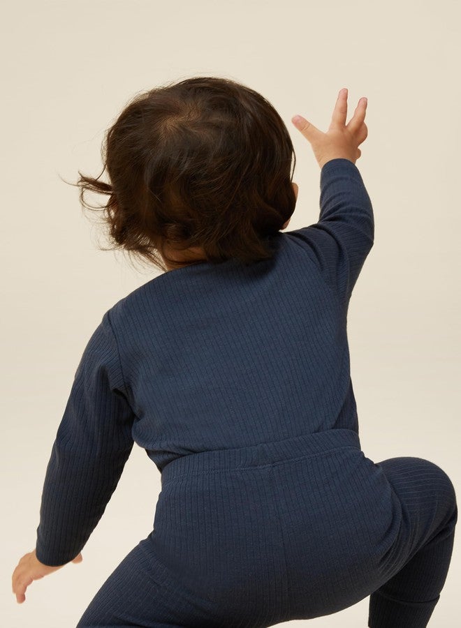 MORI Baby Unisex Long Sleeve Bodysuit in Ribbed Navy Viscose from Bamboo and Organic Cotton - Toddler Romper for Boys and Girls - 6-9 Months - Image 3