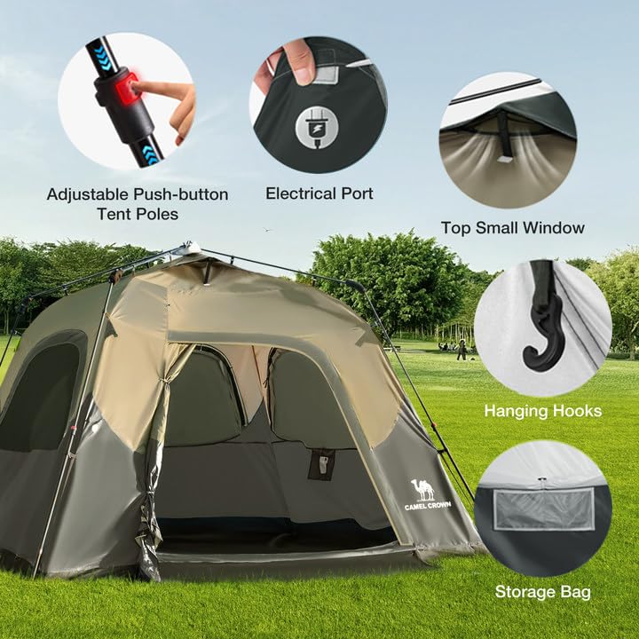 CAMEL CROWN Instant Tents for Camping 4-6 Person Tent Waterproof Easy Setup Sets Up in 60 Seconds Backpacking Tents with Carry Bag for Outdoor Hiking Sandy Brown - Image 4