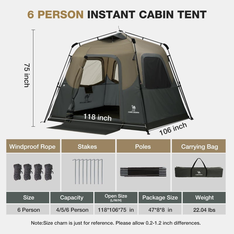 CAMEL CROWN Instant Tents for Camping 4-6 Person Tent Waterproof Easy Setup Sets Up in 60 Seconds Backpacking Tents with Carry Bag for Outdoor Hiking Sandy Brown - Image 3