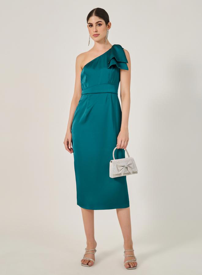 ستايلي فستان ساتان بكتف واحد - Image 1