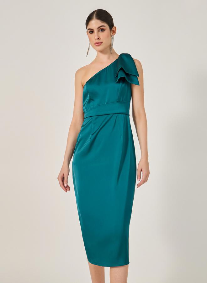 ستايلي فستان ساتان بكتف واحد - Image 4