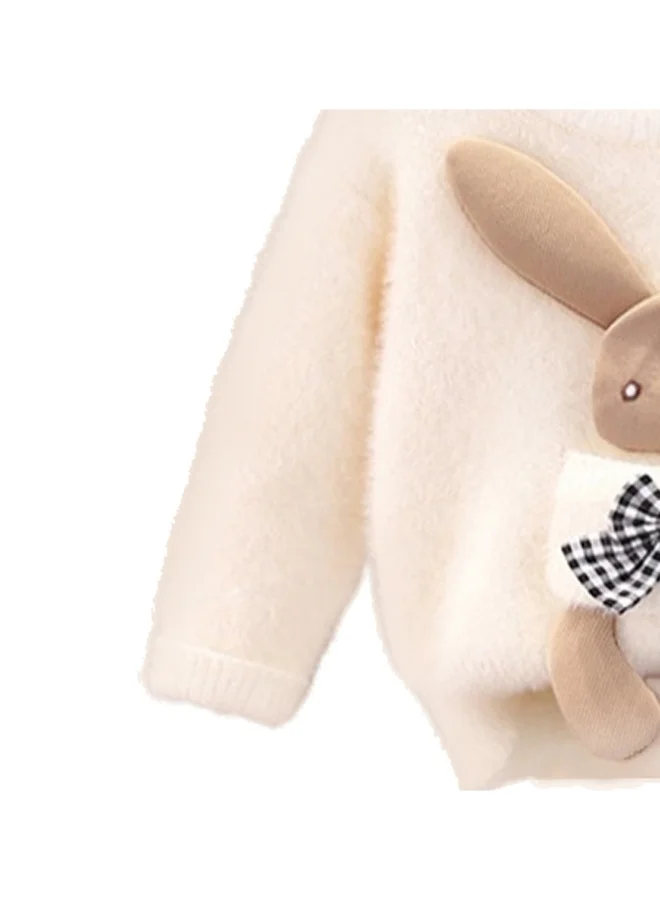 LITTLE SURPRISE BOX Beige with 3d Bunny Kids Cardigan Sweater, Round Neck