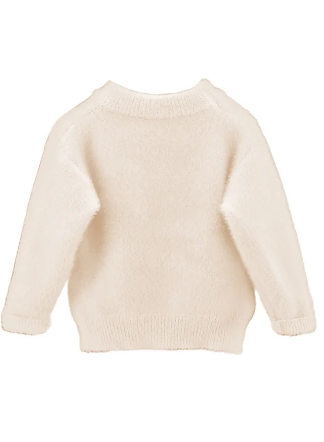 LITTLE SURPRISE BOX Beige with 3d Bunny Kids Cardigan Sweater, Round Neck