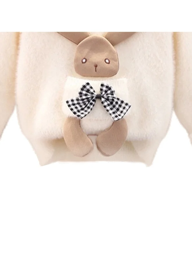LITTLE SURPRISE BOX Beige with 3d Bunny Kids Cardigan Sweater, Round Neck