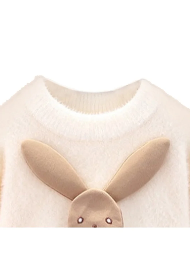 LITTLE SURPRISE BOX Beige with 3d Bunny Kids Cardigan Sweater, Round Neck