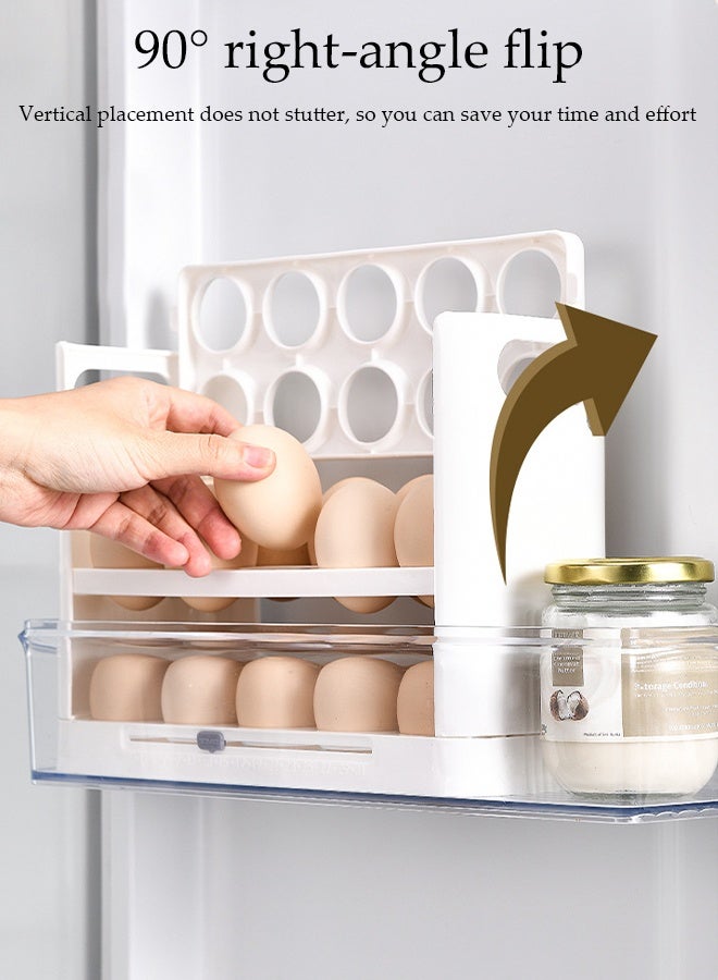 DUNISO حامل بيض لـ 30 بيضة صندوق تخزين بيض قابل للطي للثلاجة 3 طبقات منظم صينية البيض مع تصميم تلقائي للفتح حاوية تخزين البيض الطازج للمطبخ للثلاجة قابلة لإعادة الاستخدام صينية بيض شفافة متعددة الاستخدامات - Image 3