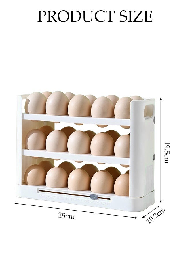 DUNISO حامل بيض لـ 30 بيضة صندوق تخزين بيض قابل للطي للثلاجة 3 طبقات منظم صينية البيض مع تصميم تلقائي للفتح حاوية تخزين البيض الطازج للمطبخ للثلاجة قابلة لإعادة الاستخدام صينية بيض شفافة متعددة الاستخدامات - Image 4